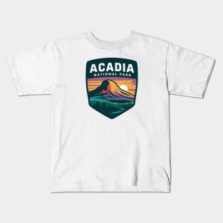 Acadia National Park Iconic Sunset Emblem Kids T-Shirt